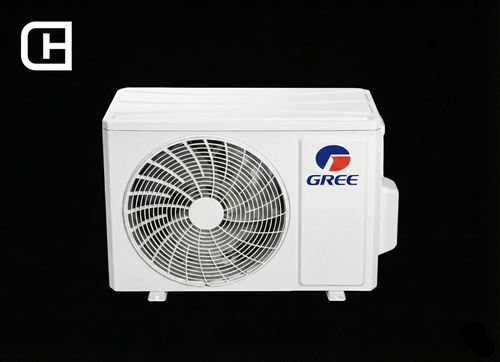 White air conditioning unit with Gree logo on a black background
